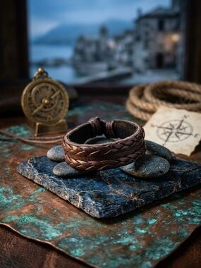 Hand Crafted Brown Braided Leather Bracelet